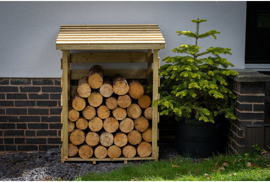 Forest Garden 96cm W x 82.3cm D Solid Wood Log Store Natural 126.2cm H X 96cm W X 82.3cm D