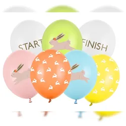 PartyDeco 7 Luftballons Hase 30cm Hasen Ballons Helium Latexballons Set Ostern Eiersuche Frühling Ballonset mit Motiv Schrift Osterdeko Partydeko Mix Bunt