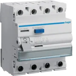 HAGER FI-Schutzschalter A 4p 440V 63A CFA463D 0,3A 4TE REG 1,5kA 0,25kA/stoß