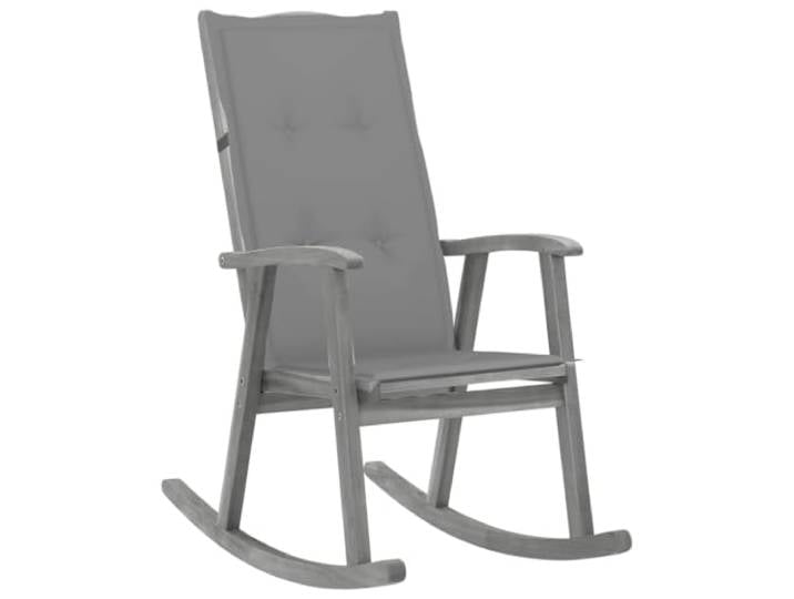 KUTYWEXFM Schaukelstuhl Massivholz Akazie mit Kissen Grau Bequemer Schwingsessel für Wohnzimmer und Terrasse, inklusive weicher Polstermatte mit Haltebändern.