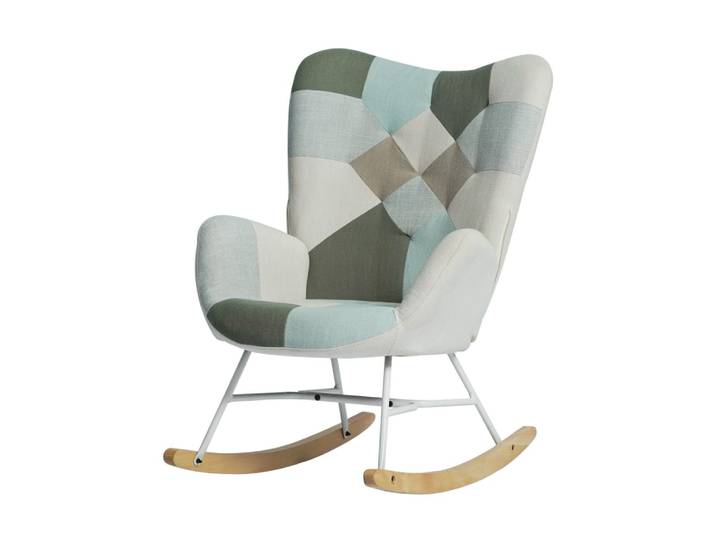 Fauteuil scandinave patchwork en tissu polyester aqua