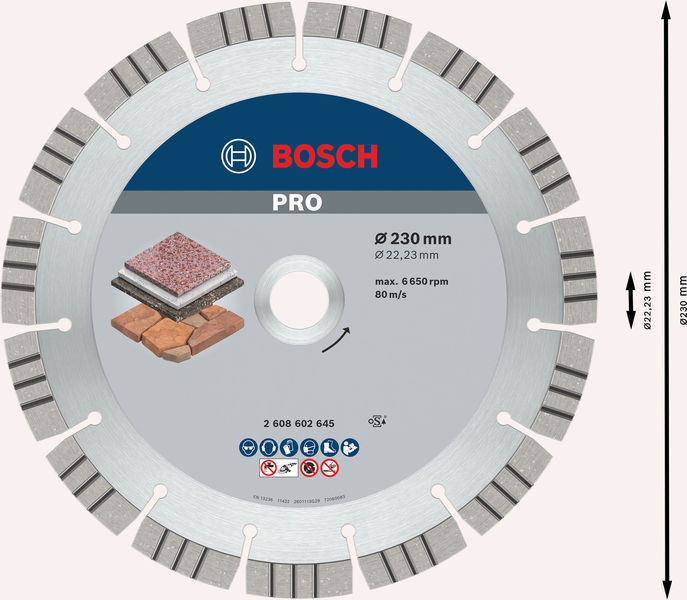 Bosch PRO Stone Diamanttrennscheibe, 230 x 22,23 mm 2608602645