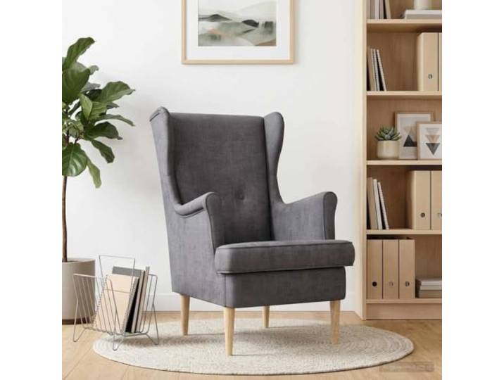 YUTAASU Accent Chair Dark Grey ARES Upholstered Armchair, Removable Cushion, Wood Legs, for Bedroom Living Room