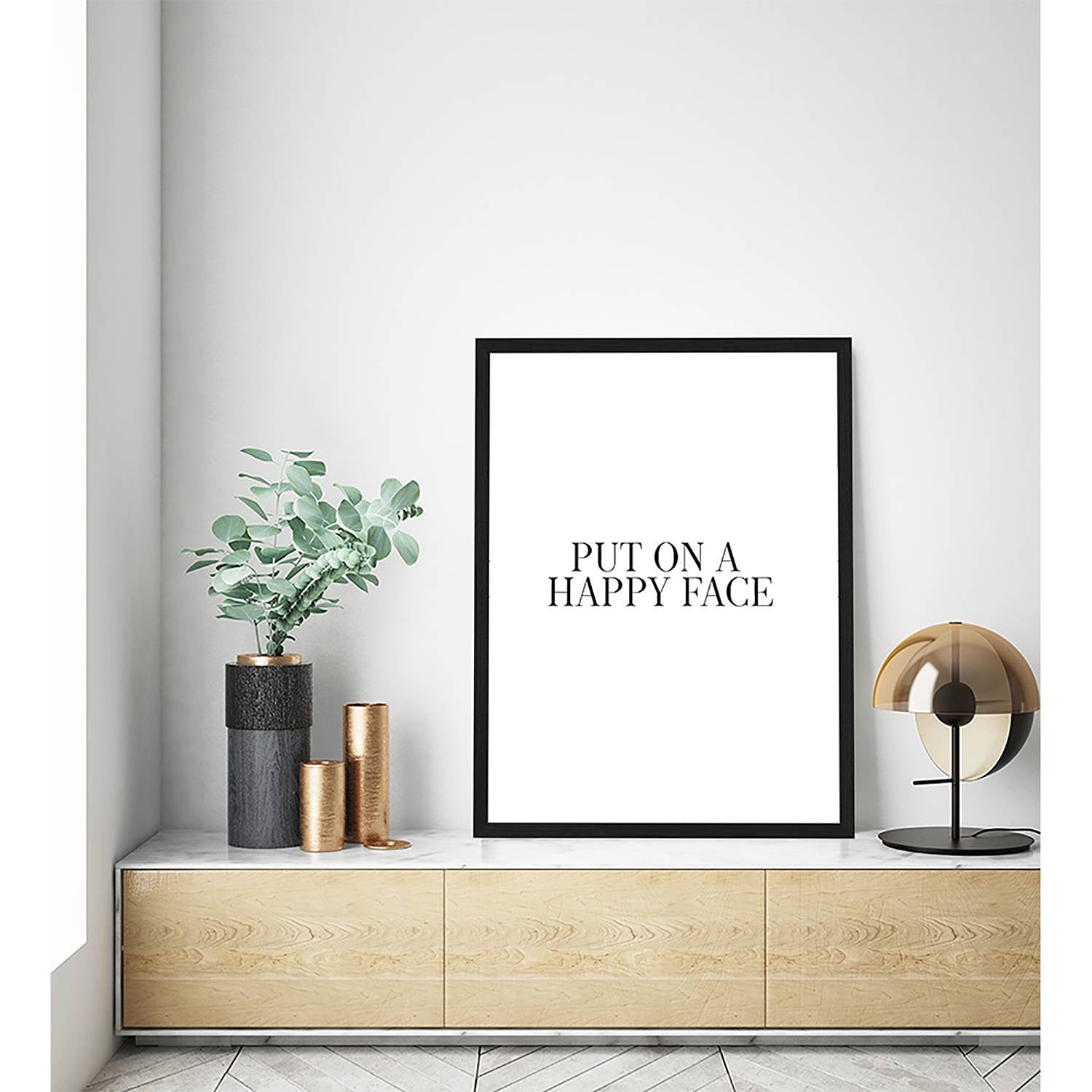 home24 Put on a happy face Wanddecoratie - Zwart - Gelakt massief beukenhout - 73 x 93 cm