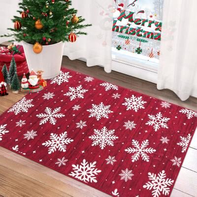 Garvee Snowflake Machine Washable Indoor Christmas Area Rug