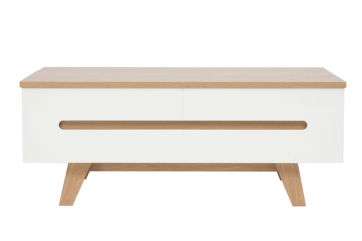 Miliboo Table basse relevable blanche laquée brillante et finition bois clair L100 cm MELKA