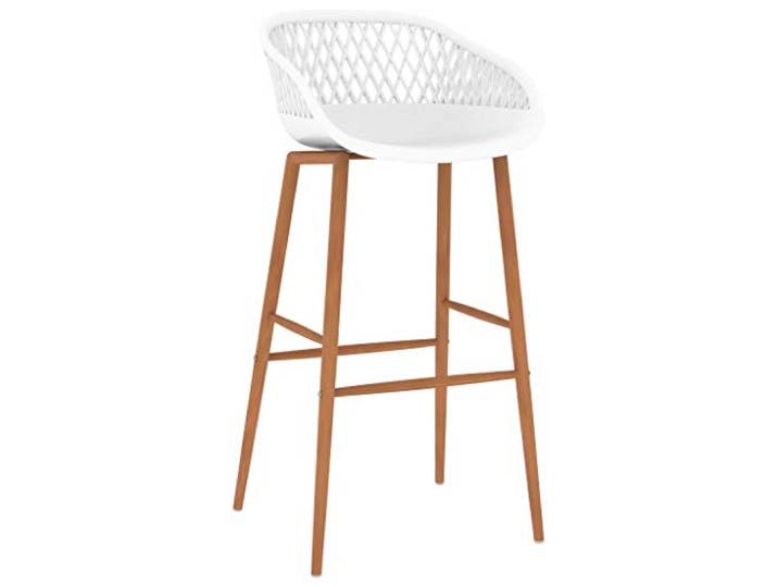 HBBMGYD Barstühle, 2 Stück, weiß, ergonomische Sitzfläche Robustes Polypropylen, Metallbeine in Holzoptik, ergonomische Sitzfläche, niedrige Rückenlehne aus Netz, 110 kg pro Sitz