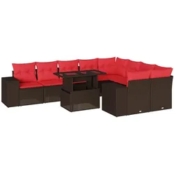 vidaXL 10-teiliges Gartensofa-Set mit Kissen, braun, Polyrattan