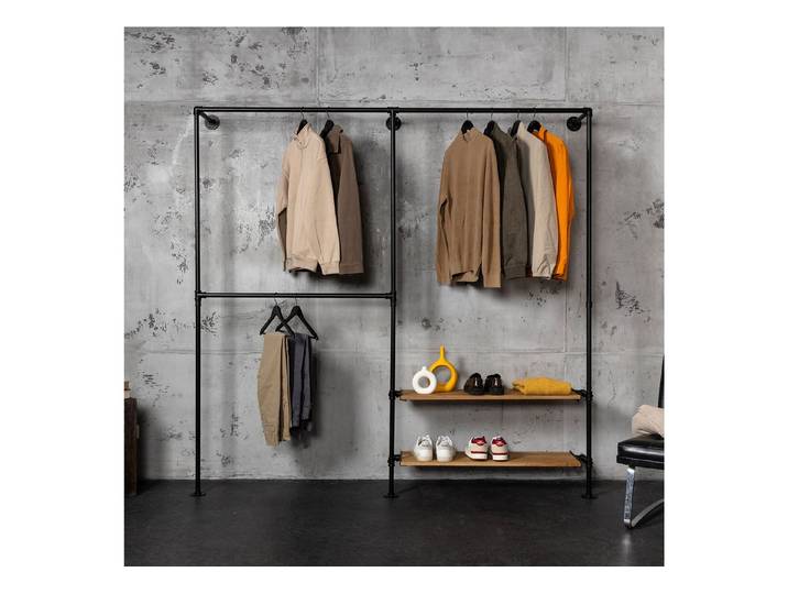 RSR Hangers Kleiderschrank Björn Garderobe begehbarer Kleiderschrank mit Eichenholzbrett Ablage