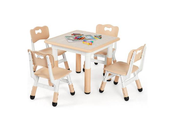 LuxusKollektion Kindersitzgruppe Kindertisch 4 Stühle höhenverstellbar Plastik 60 x 60 cm Gelb