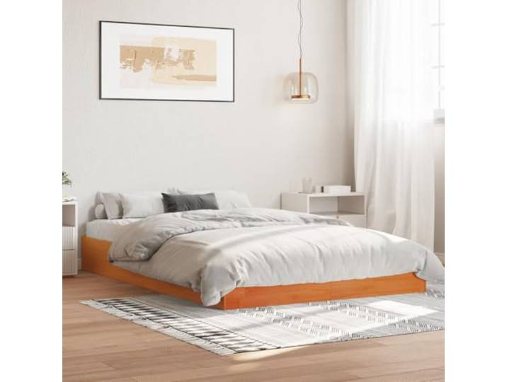 RJPLMFV Bettgestell, Kiefernholz, massiv, 160 x 200 cm Ohne Matratze, Lattenrost inklusive, rustikales Design, Natur