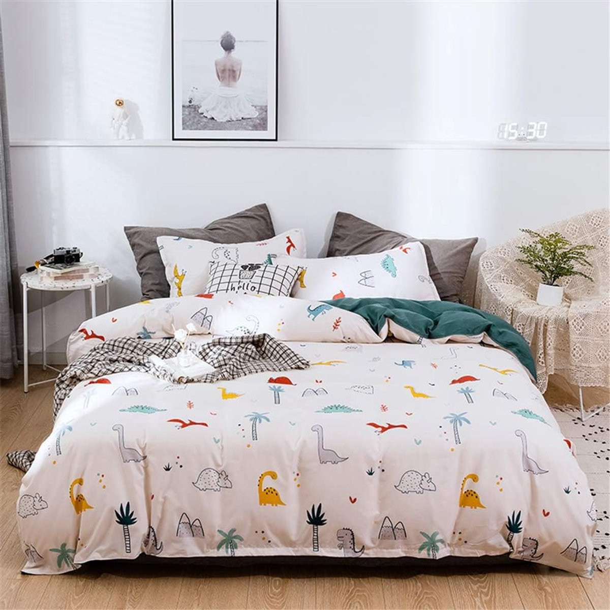 3-delige ultrazachte microvezel dekbedovertrekset met dierentuinprint voor kinderen, 135 x 200 cm