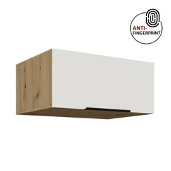 Küchen Aufsatzschrank 80 Küche ARIA Weiss + Eiche Küchenzeile Anti Fingerprint