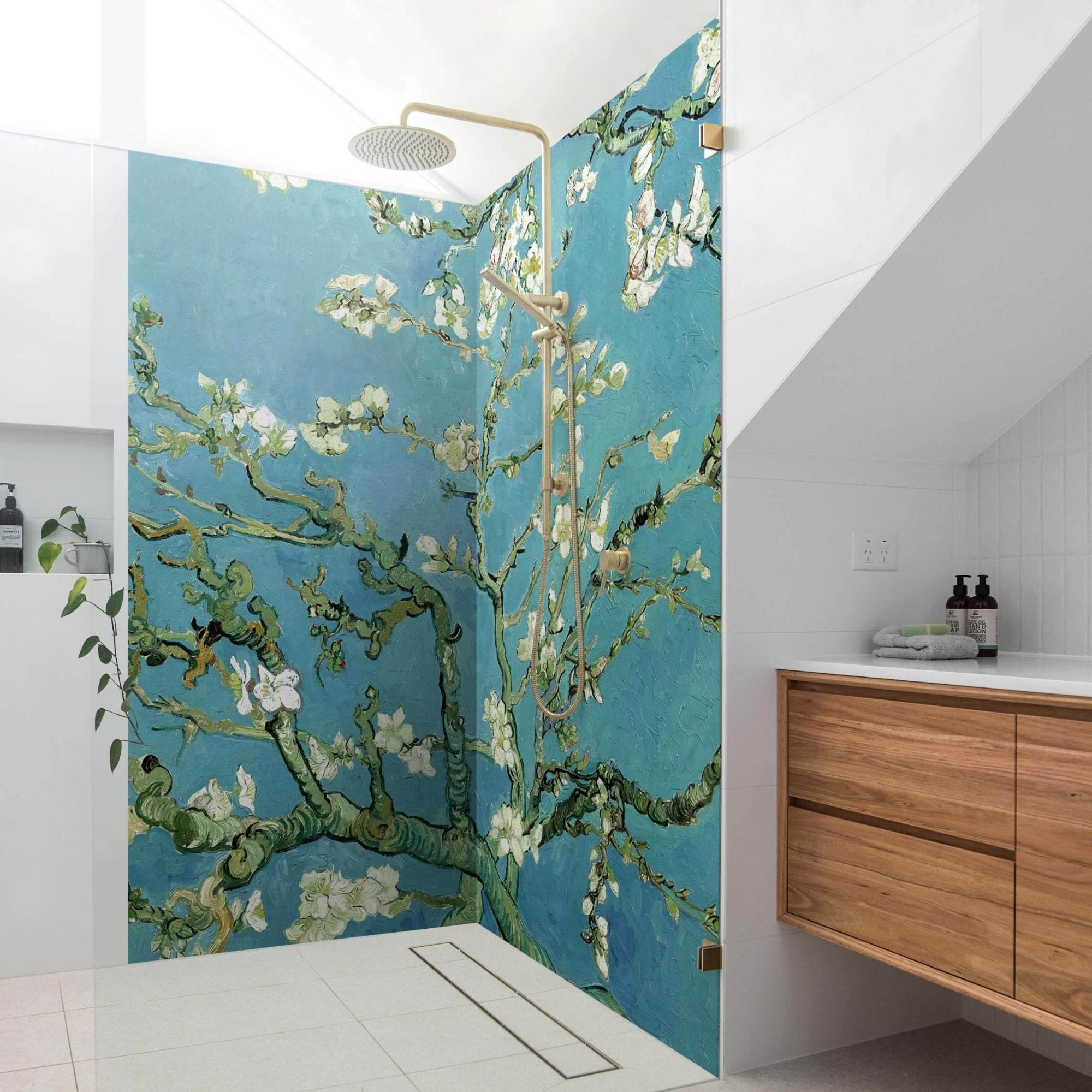 Duschrückwand originell selbstklebend - 0.61 mm Wandpaneel wasserfest Design blau Badrückwand fugenlos Premium matt 100x190 cm
