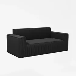 OKWISH 2-Sitzer-Sofa aus Corduroy Schwarz mit tiefer Sitzfläche 65,0 cm, werkzeuglos und sofort nutzbar