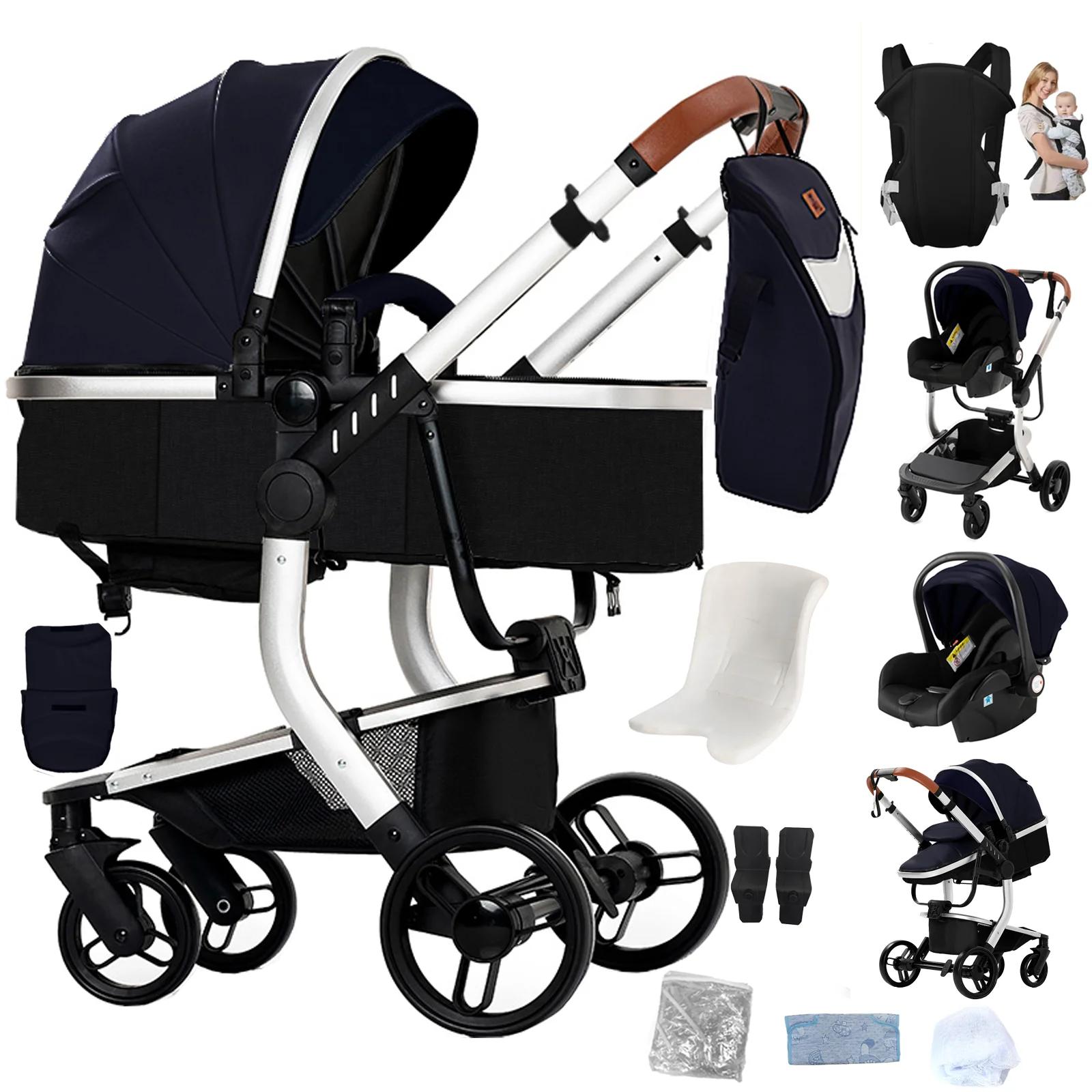 3-in-1-Kinderwagen-Reisesystem - X518-YG Kombikinderwagen - Babyschale - Wendbare Babywanne - Einhand-Faltung - Stoßdämpfende Geländeräder - Wasserdichtes Kunstleder - Blau