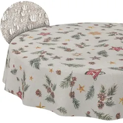 Weihnachtstischdecke Stofftischdecke Tischwäsche abwaschbar Tischtuch Baumwolle Polyester Weihnachten Stern - Rund 100 cm, Schnittkante