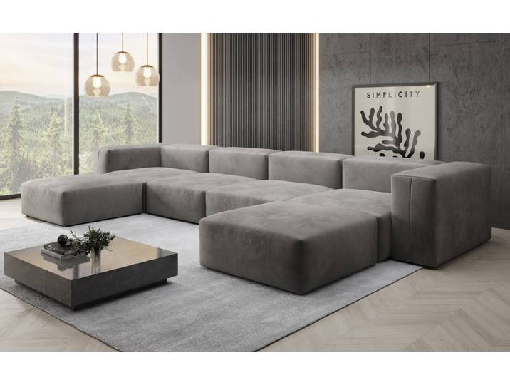 Designer U Sofa Snug in Samt - Grau - Samt - Luxusbetten24