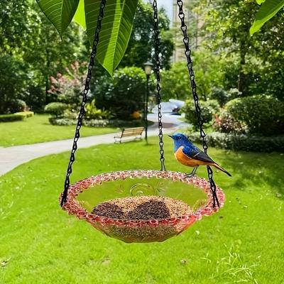 Uplifted Finds Hanging Bird Bath And Feeder Outdoor Bird Food Tray For Garden Decoration pink