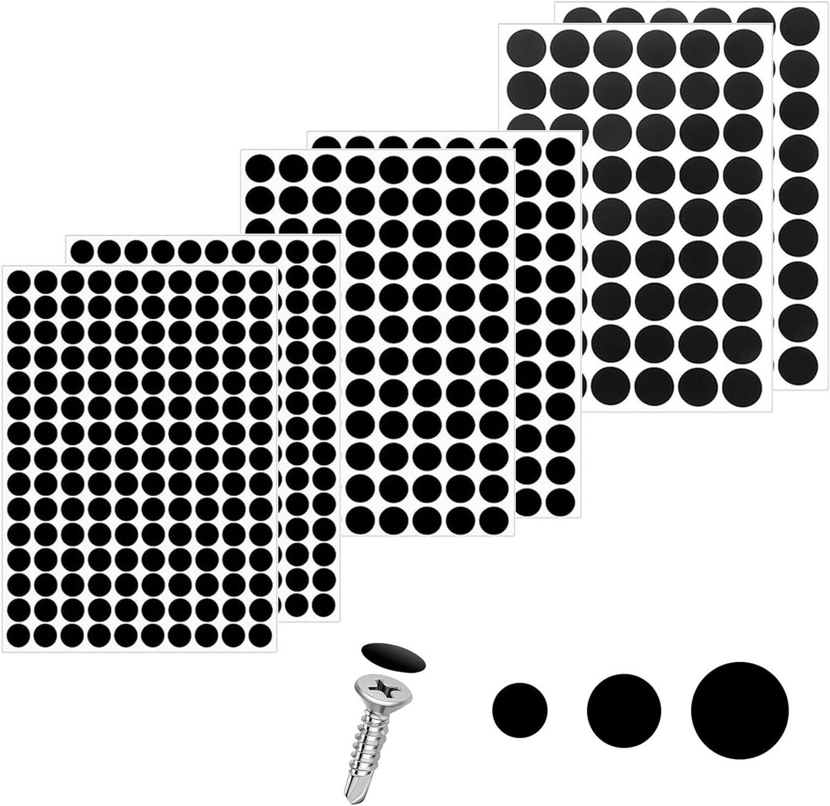580 stuks Afdekdoppen Schroefgaten - Zelfklevende Schroefstickers en Schroefkapjes voor Meubels - Zwart - 3 Maten