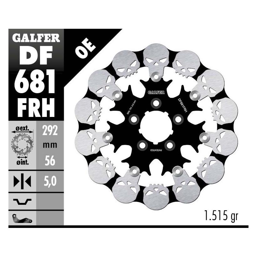 Galfer Bike GALFER Bremsscheibe DF681 Bremsscheibe MOT Wave schwimmend Totenkopf silber schw (292 mm) (DF681FRH)