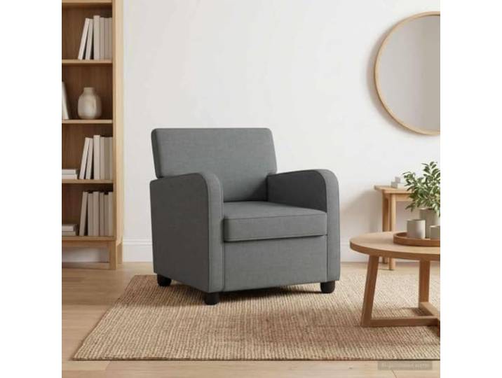 Sessel Dunkelgrau Stoff 100 % Polyester, Holz- und Metallrahmen, Schaumstoffpolsterung, Kunststofffüße, Wohn- und Schlafzimmer