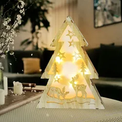 Dekobaum Leuchttanne Dekoleuchte Weihnachtstanne Adventsleuchte Holztanne Weihnachtsdekoration Wohnzimmer, Sperrholz Natur Rentier Motiv, 10x LED 0,06 Watt warmweiß, HxLxB 31x24,5x7 cm