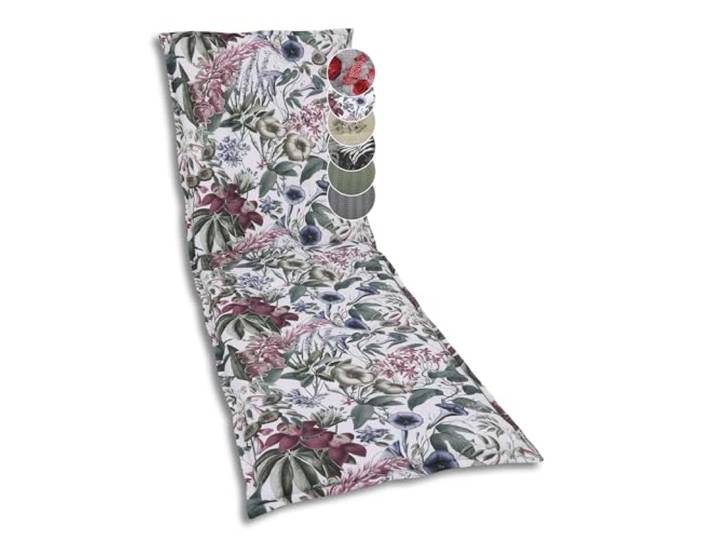GO-DE Textil Bequeme und attraktive Polsterauflagen für Gartenliegen (Einzelset, Blätter und Blüten Natur/grün, Liegenauflage)