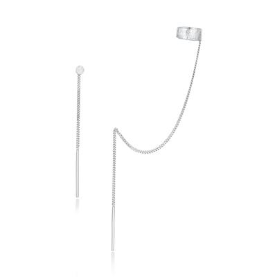 Paar Ohrhänger ELLI "Ohrringe Set Earcuff Durchzieher Gehämmert 925 Silber" Gr. 9, silber, Ohrringe, Damen, 9, Silber 925 (Sterlingsilber)