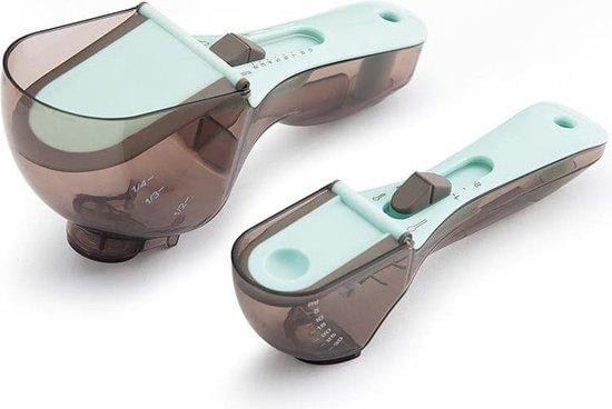 Set maatlepels met twee verstelbare maatbekers, transparant plastic, vaatwasserbestendig