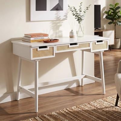 Christopher Knight Home Elara Acacia Wood Writing Desk with Rattan Drawer Fronts and Soft-Close Storage