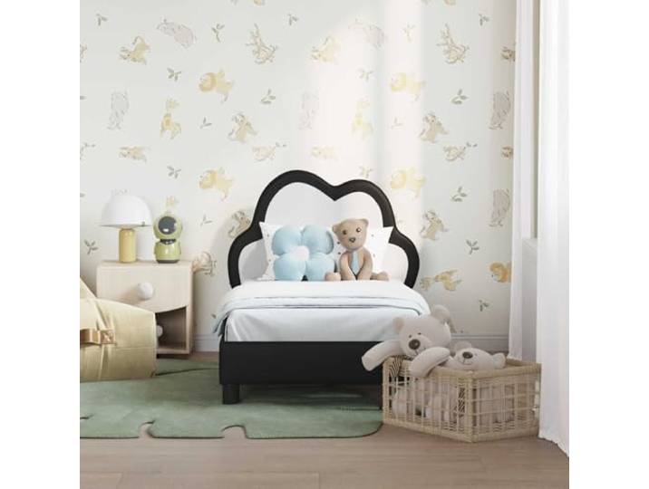 KTHLBRH Bettgestell für Kinder, schwarz, 70 x 140 cm Technisches Holz, feste Lattenroste, zeitgenössisches Design, einfache Montage
