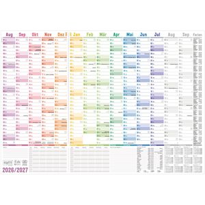Häfft Plakatkalender 11164-7, Rainbow, 2026/2027, Schuljahresplaner, 14 Monate, gefalzt, 89 x 63cm (A1)