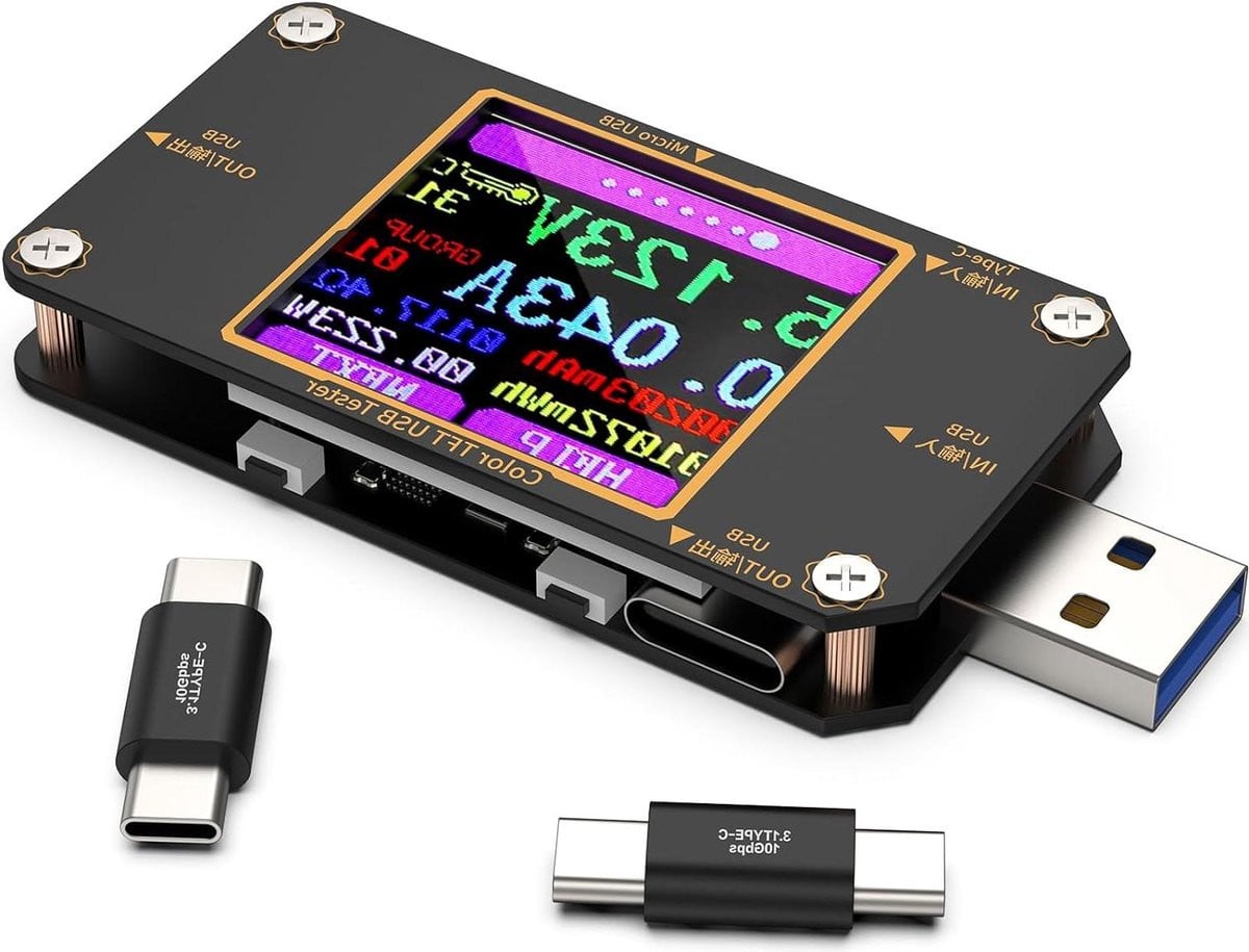 USB Tester Type C 2-in-1 Digitale Multimeter Spanningstester en Ampèremeter - Zwart
