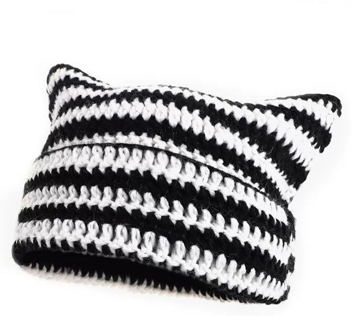INF Verspielte Teufel Strickmütze Schwarz + Weiß