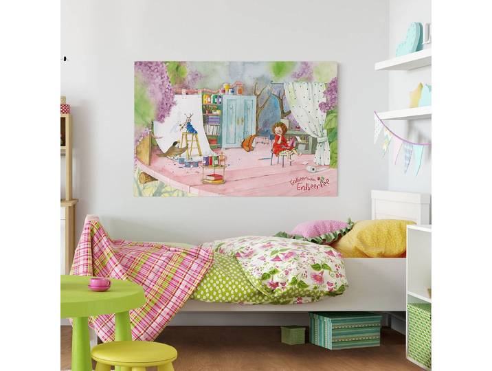 Tableau déco La fée des fraises I 60 x 40cm Multicolore