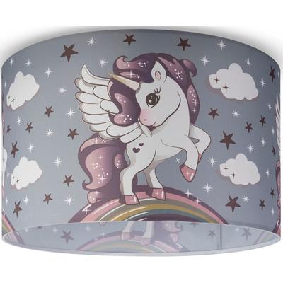 PACO HOME Deckenleuchte "Hugo Cosmo 213", weiß (grau), Ø 45,5cm H: 29,5cm, Leuchten, Kinderlampe LED Kinderzimmer Lampe Mit Einhorn, E27, Kinderlampe