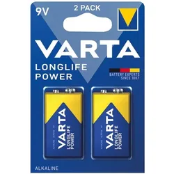 Varta Batterie Alkaline, E-Block, 6LR61, 9V Longlife Power, Retail Blister (2-Pack)