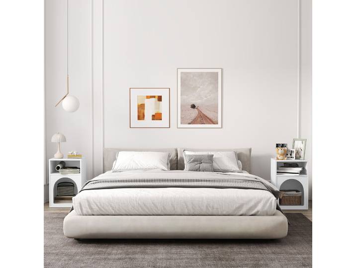 HOMCOM Lot de 2 Tables de Chevet 40x30x60cm Blanc Arqué