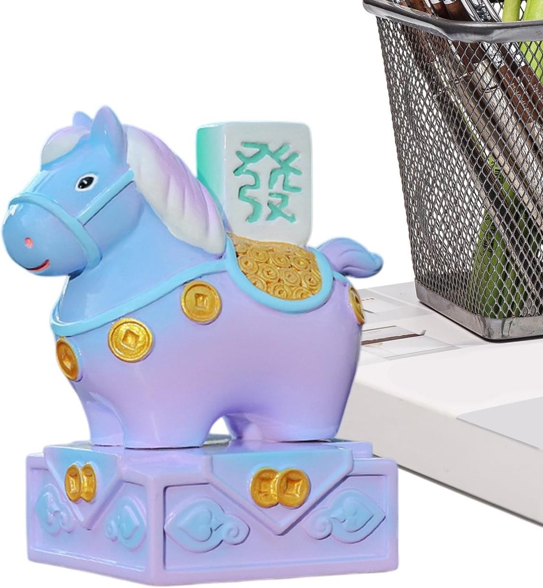 Goudkleurig Paard Beeldje - Hars Sculptuur voor Huisdecoratie - Hoogte: 8 cm
