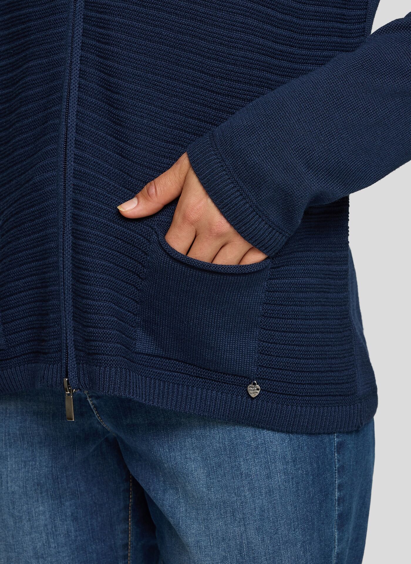 Strickjacke RABE, Damen, Gr. 40, blau (marine), Obermaterial: 50% Baumwolle, 50% Polyacryl, unifarben, Strickjacken Strickjacke, mit Reissverschluss und Stehkragen marine 40
