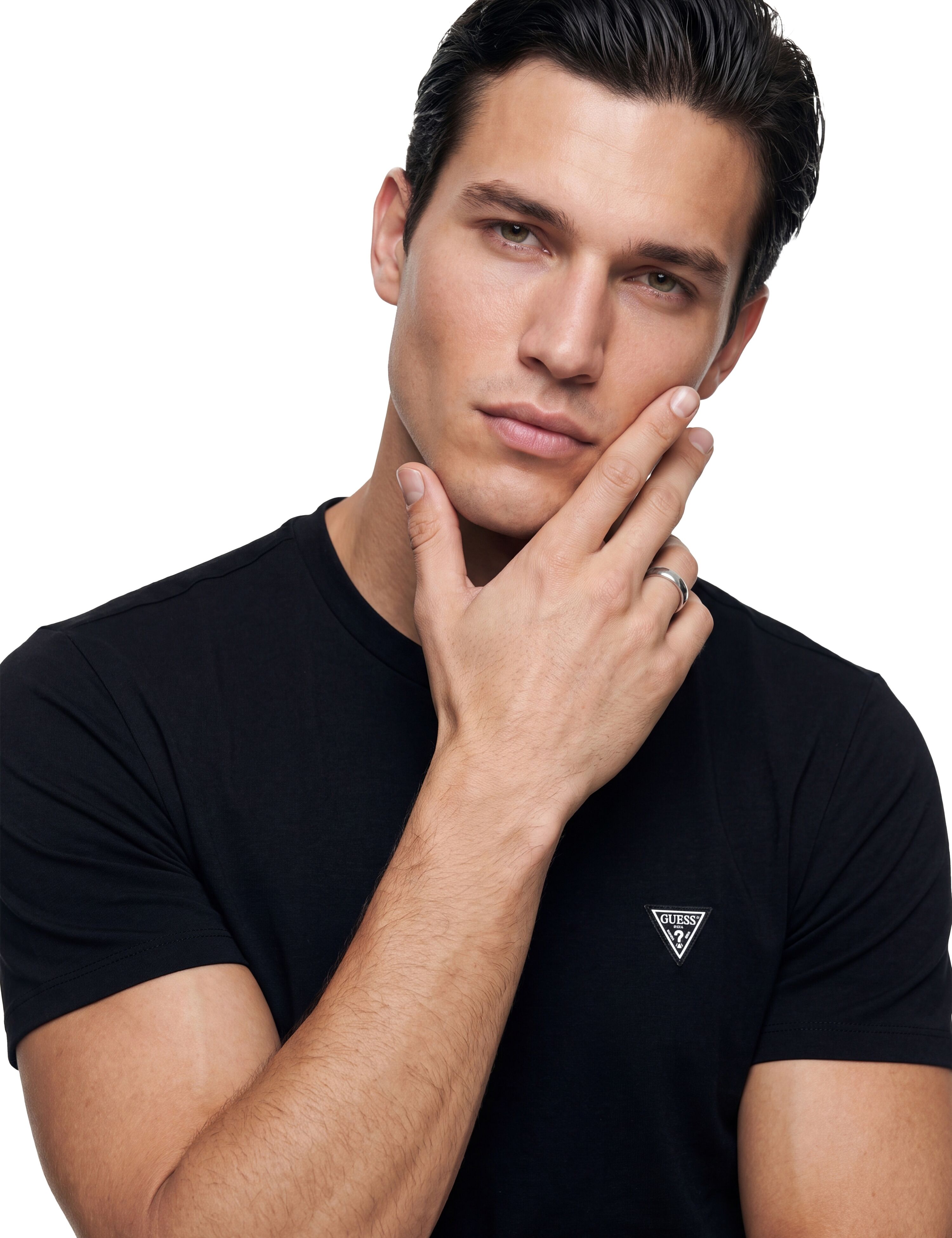 T-Shirt GUESS "TEE+TRUNK PACK", Herren, Gr. L, jet schwarz a996, Single Jersey, Obermaterial: 95% Baumwolle, 5% Elasthan, unifarben, normal, Rundhals, abgesteppte Kante, Shirts T-Shirt, im Set mit passender Boxershorts jet schwarz a996 L