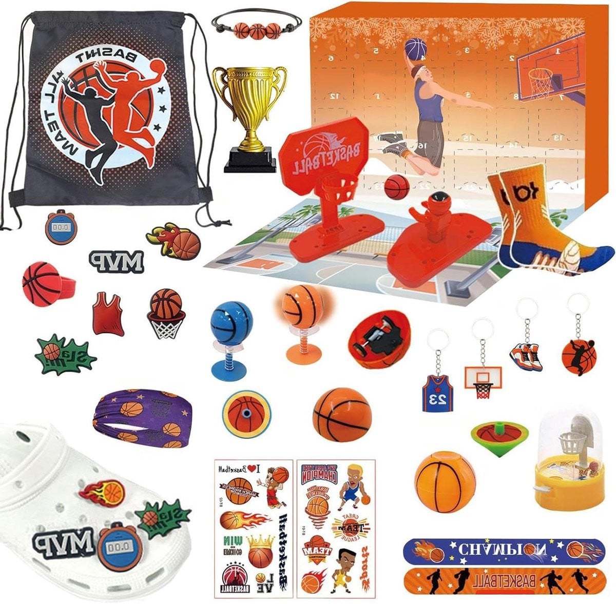 Kerst adventskalender met basketbal thema - 24 dagen feestelijke verrassingen - Multicolor