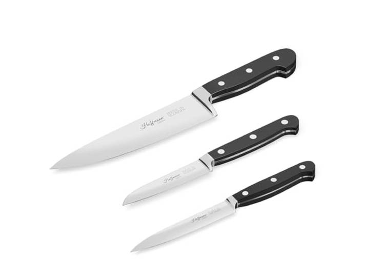 Hoffmann Küchenmesser Set 3-teilig – Made in Solingen Messer mit Chefmesser 21 cm, Gemüsemesser und Spickmesser, X50CrMoV15, Küchenmesser (Messer Basisausstattung, 3-teilig)