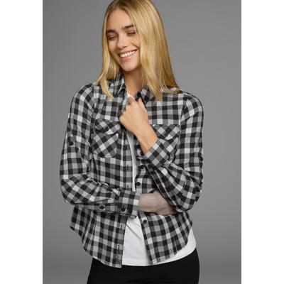 Karobluse ARIZONA, Damen, Gr. 34, schwarz-weiß (schwarz, weiß), Web, Obermaterial: 97% Baumwolle, 3% Elasthan, kariert, sehr figurbetont, krempelbar, Blusen Karobluse, Lässiger-Holzfäller-Look