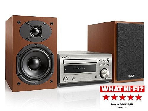 Denon D-M41DAB Mini HiFi-systeem met CD-speler, Bluetooth, FM/DAB+ Tuner en 2x 30W Stereo - Zilver/Kersenhout