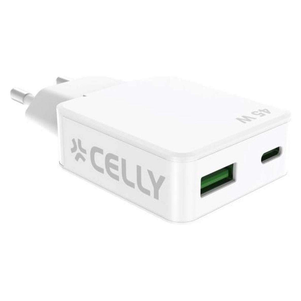 Celly - SLIMTC1C1A45WWH - 45W Slim Wall Charger (45 W, 2 Ports) (SLIMTC1C1A45WWH)