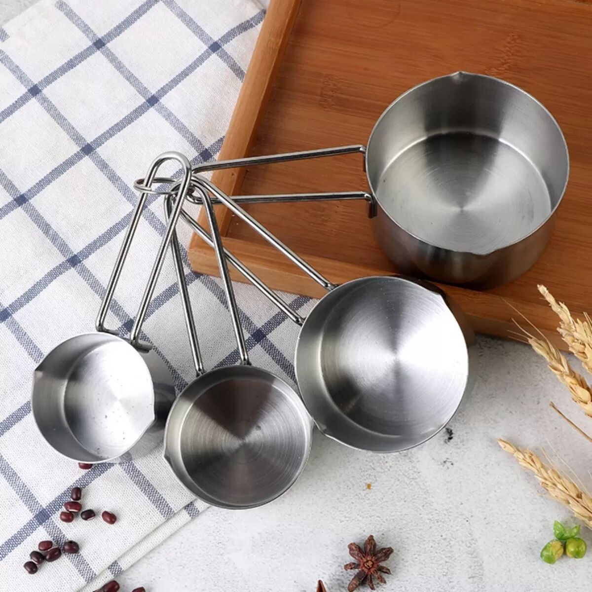 INF Edelstahl Messlöffel mit Stahlgriff - 4er Set für Küche, Backen & Kochen