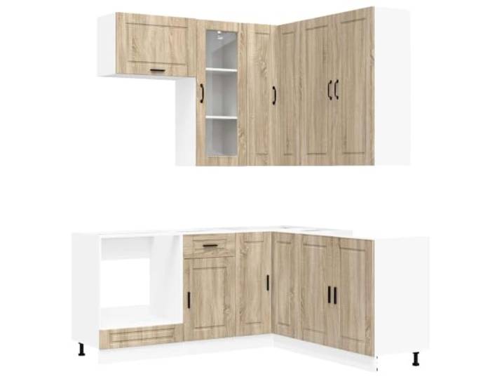 HKTMGDNG Küchenzeile PORTO 8-teilig Sonoma-Eiche Holzwerkstoff Ergänzende Küchenschränke mit verstellbaren Füßen für flexible Küchenzeilen im Wohnbereich und Speisekammer.