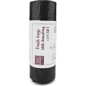 Idea-Home Müllbeutel 60 Liter, mit Zugband, schwarz, 40 Stück
